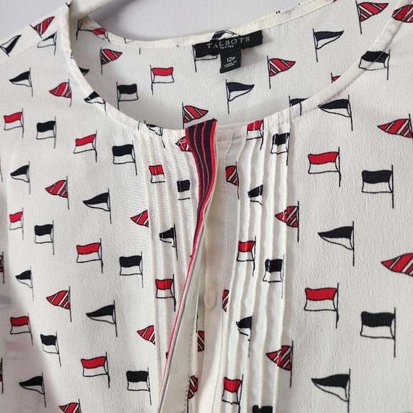 Talbots Nautical Flag Print Long Sleeve Popover Blouse Size 12 Petite - Picture 5 of 12